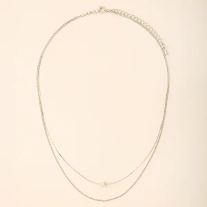 Two Layer Chain Necklace With Bead Accent