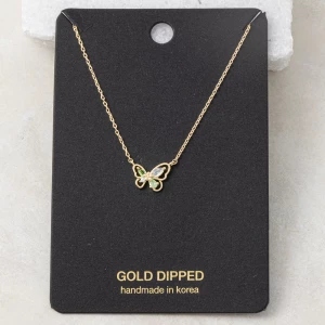 Gold Dipped Butterfly Pendant Necklace With Cz