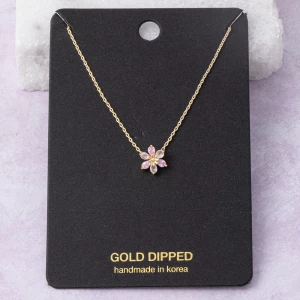 Gold Dipped Flower Cz Pendant Necklace