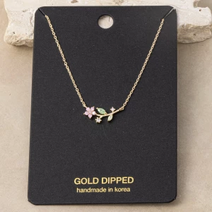 Gold Dipped Blossom Branch Bar Necklace