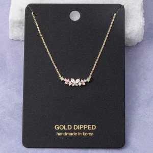 Gold Dipped Butterfly Cz Cluster Curved Bar Necklace