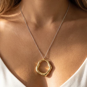 Two Tone Organic Open Ring Pendant Necklace