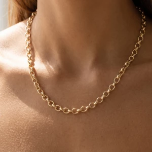 Polished Oval Rolo Link Chain Necklace