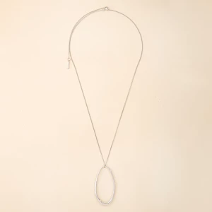 Adjustable Slider Chain Organic Oval Pendant Necklace