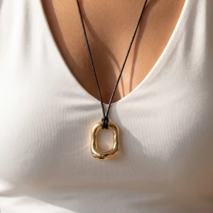 Adjustable Cord Organic Square Ring Pendant Necklace
