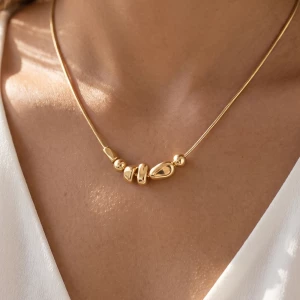Adjustable Snake Chain Nugget Bead Cluster Necklace