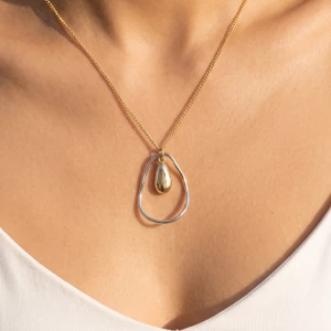 Organic Open Oval Teardrop Inset Pendant Necklace