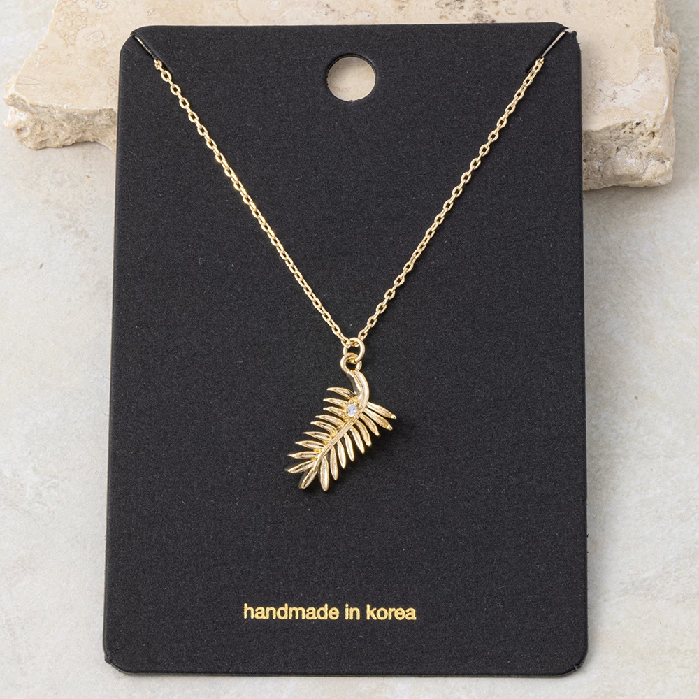 Gold Dipped Cz Accent Fern Leaf Pendant Necklace