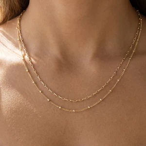 Double Layer Satellite Bead And Bar Chain Necklace