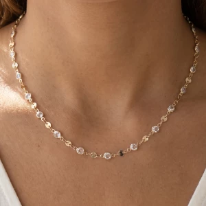 Alternating Bezel Cz And Disc Station Necklace