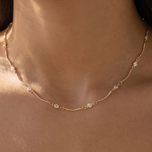 Bezel Cz Station Twisted Bar Chain Necklace