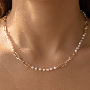 Pearl Strand And Paperclip Link Necklace