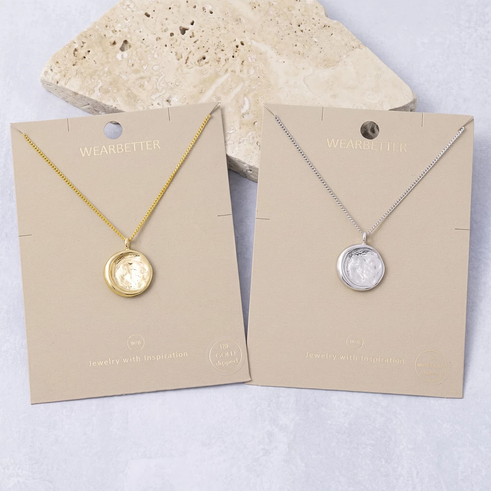 18K Gold Dipped Hammered Coin Pendant Necklace