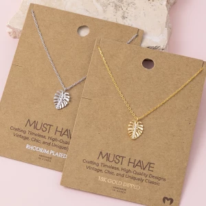 Monstera Leaf Pendant Necklace With Cz