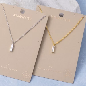 18K Gold Dipped Baguette Cz Bar Pendant Necklace