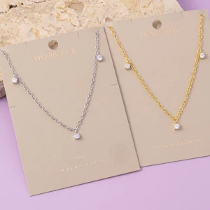 18K Gold Dipped Triple Cz Drop Station Necklace
