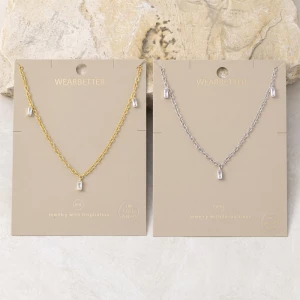 18K Gold Dipped Baguette Cz Station Necklace