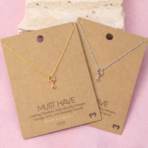 18K Gold Dipped Enamel Wine Glass Pendant Necklace