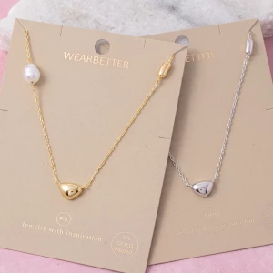 18K Gold Dipped Pebble And Pearl Station Necklace