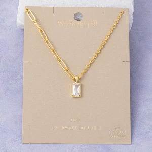 18K Gold Dipped Radiant Cz Half Paperclip Necklace