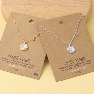 18K Gold Dipped Shell Moon And Star Pendant Necklace