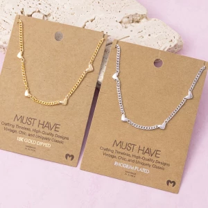 18K Gold Dipped Puffed Heart Station Chain Necklace