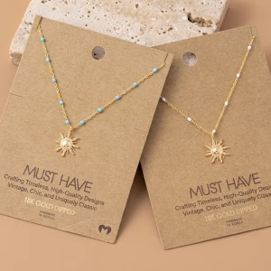 18K Gold Dipped Sun Pendant Enamel Bead Necklace