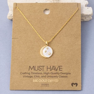 18K Gold Dipped Crescent Moon Cz Star Shell Necklace