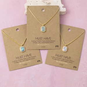 18K Gold Dipped Turquoise Octagon Pendant Necklace