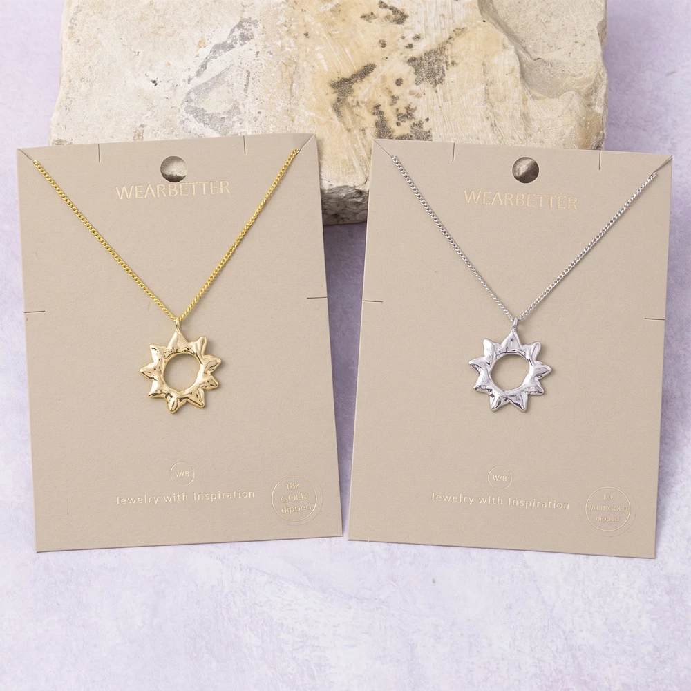 18K Gold Dipped Hammered Sunburst Pendant Necklace