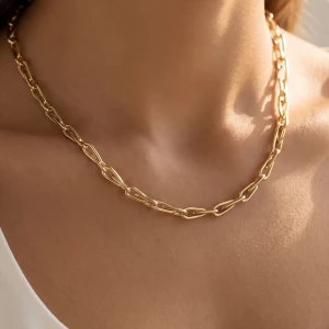 Elongated Twisted Wire Link Chain Necklace