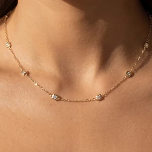 Cz Square Bezel Station Cable Chain Necklace