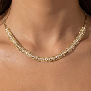 Curb Chain Beaded Cz Frontal Bar Necklace