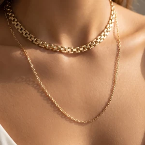 Two Row Panther Link And Cable Chain Necklace