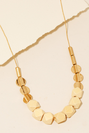 Wood And Metallic Beaded Necklace