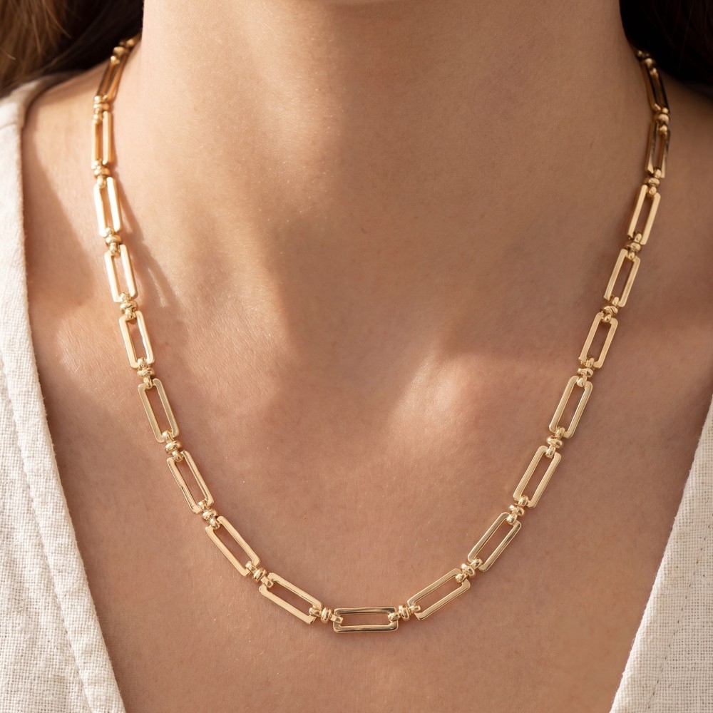 Chunky Rectangular Open Link Chain Necklace