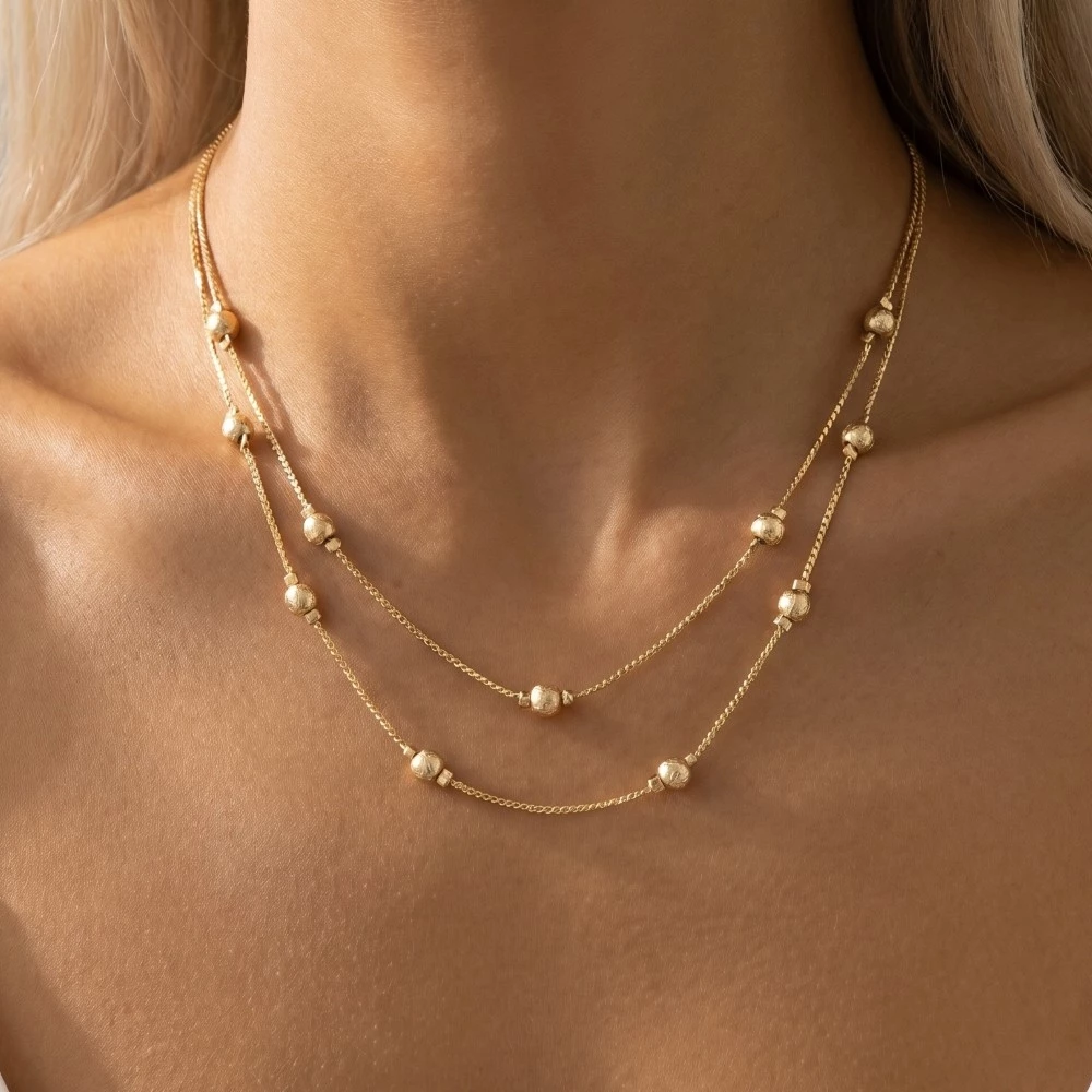 Station Beads Layered Chain Necklace