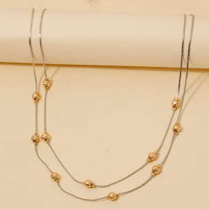 Station Beads Layered Chain Necklace