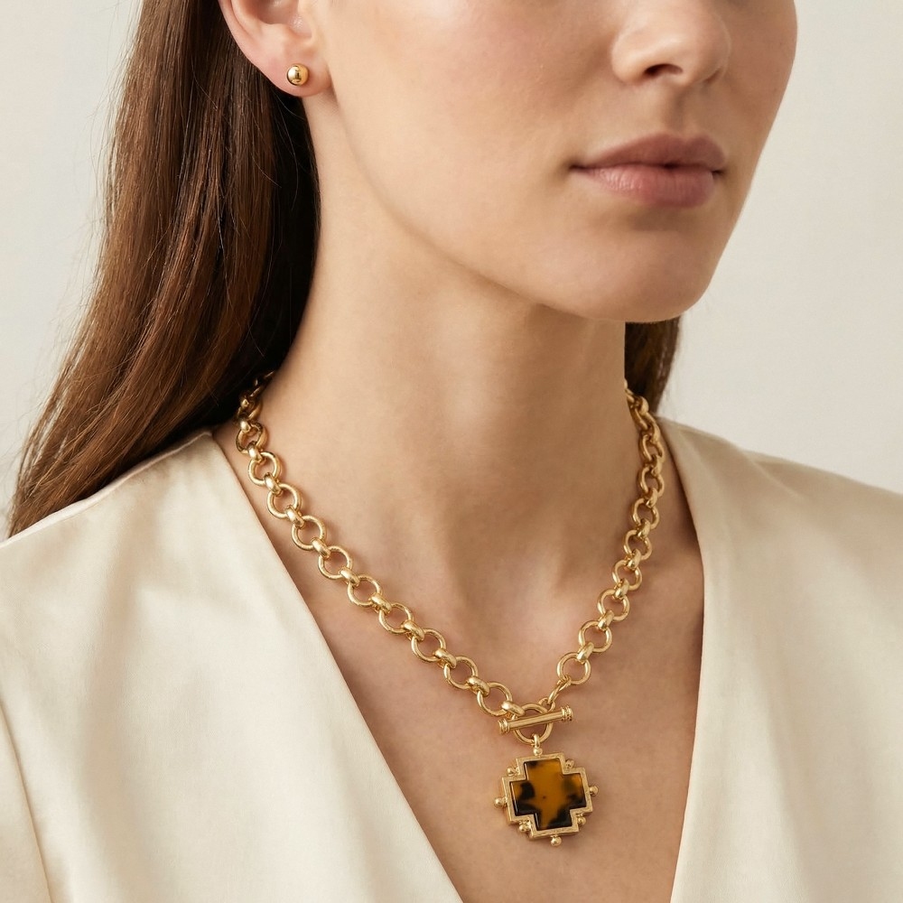 Acetate Square Cross Toggle Chain Necklace