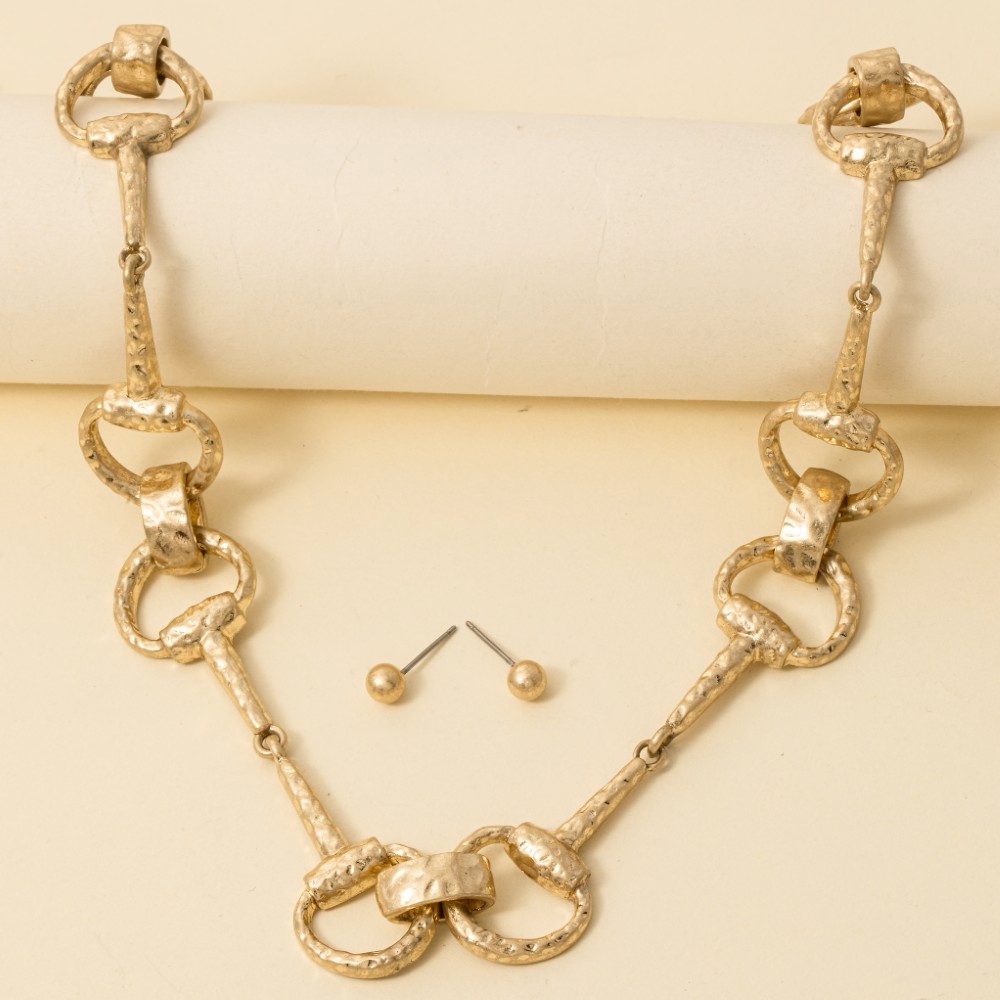 Hammered Equestrian Bit Link Necklace Set