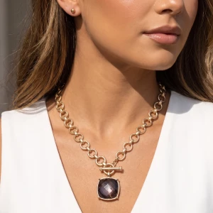Faceted Cushion Stone Toggle Chain Necklace