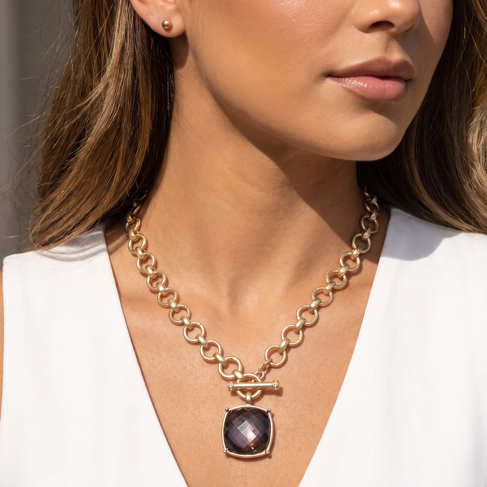 Faceted Cushion Stone Toggle Chain Necklace