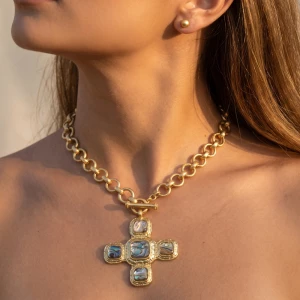 Abalone Inlay Cross Toggle Necklace