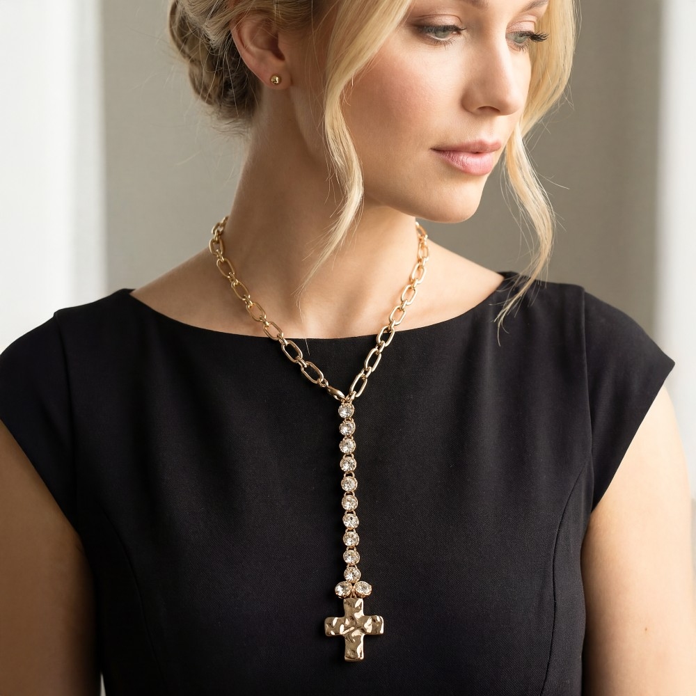 Chain Link Cross Pendant Y Necklace Set