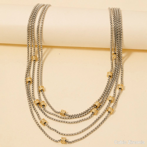 Two Tone Bead Station Layered Chain Necklace
