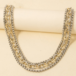 Gold Plated Assorted Layered Chains Necklace