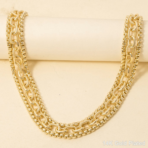 Gold Plated Assorted Layered Chains Necklace