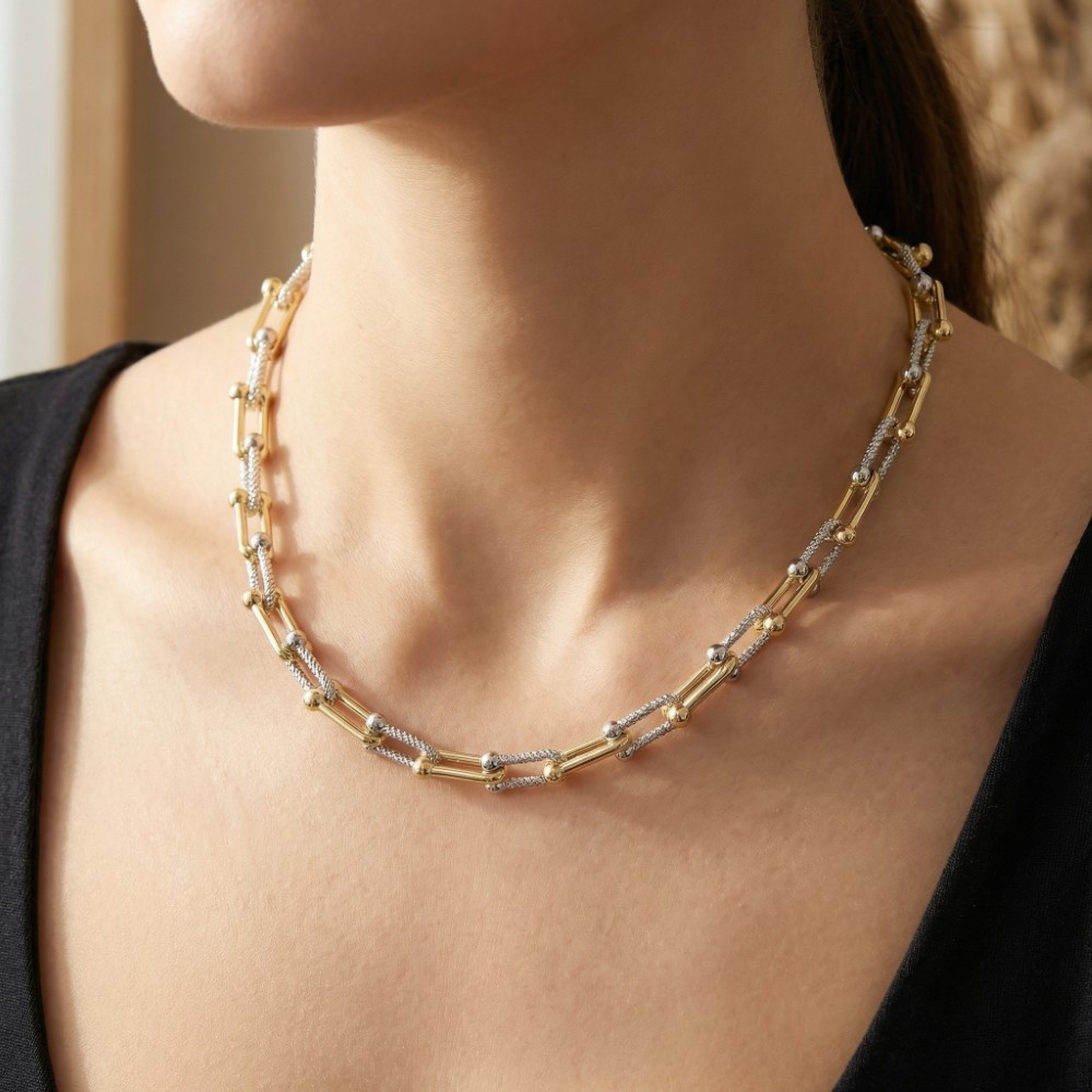 Gold Dipped Two Tone U Chain Necklace