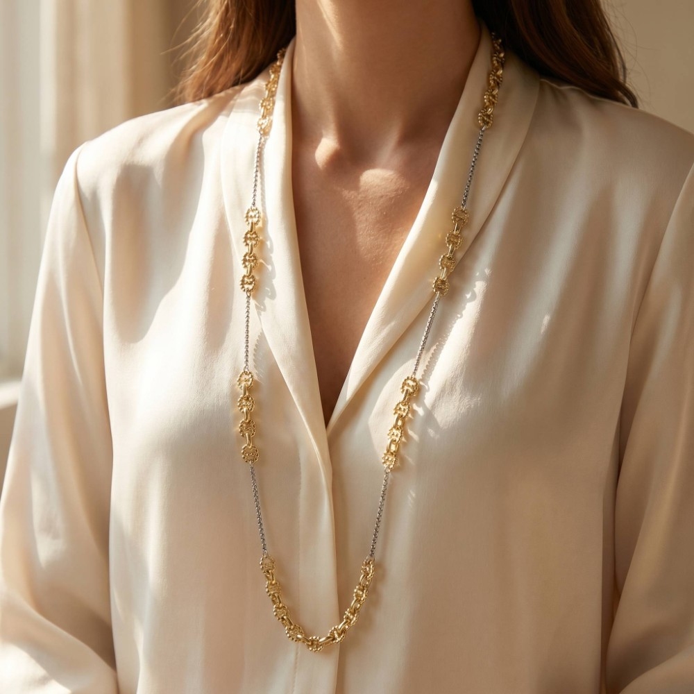 Two-Tone Mariner Link Cluster Long Necklace