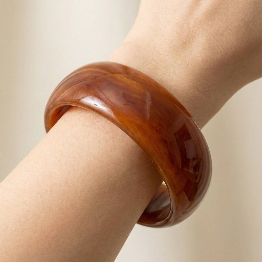 Wide Marble Resin Bangle Bracelet